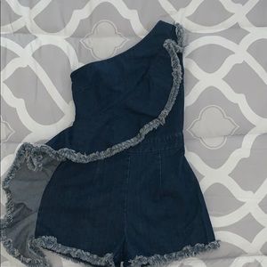 Denim, One-Shoulder Romper